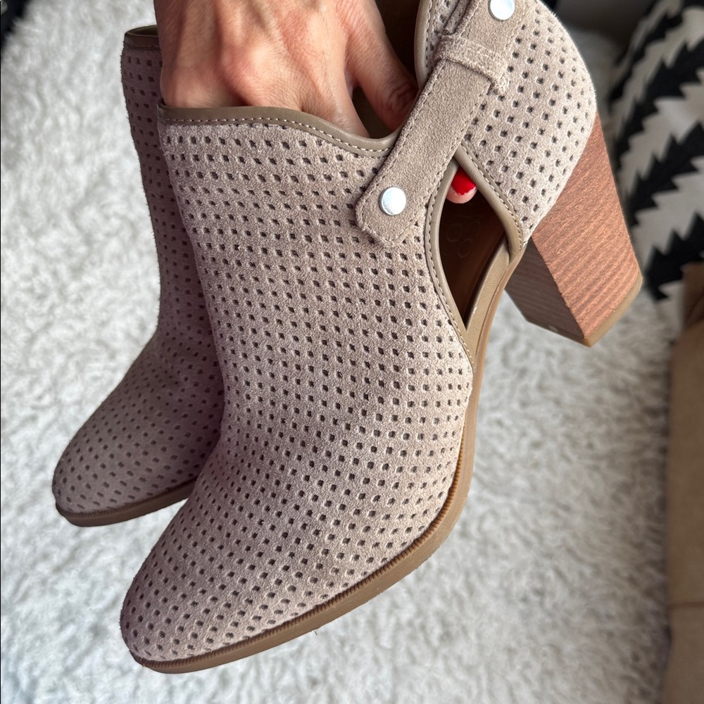 Franco Sarto Taupe Perforated Ankle Booties